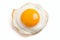 Top view of a scrumptious fried egg with golden yolk on a white background, perfect for any meal