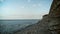 Top View Of Sea Blue Waves Crashing Coastline Cliff