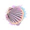 Top view, sea shell scallops from a splash of watercolor, colored drawing, realistic