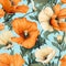 Top view seamless pattern of vibrant poppy flower blooms, ideal for backgrounds and textiles