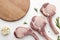 Top view seasoned meat for cooking with wooden board Photo