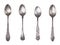 Top view of shiny old vintage silver empty spoons on an isolated