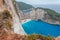 Top view of the shipwreck beach and its white limestone cliffs, Zakynthos