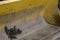 Top view shot of a bulldozer blade full of scratches