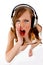 Top view of shouting female enjoying music