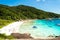 Top view of Similan Island National Park on Andaman sea in Thailand. Blue sky Background.