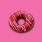 Top view, Single donut isolated on pink backgrond for design stock photo, product foods, breakfast, health