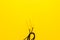 Top view of skipping rope on yellow background with copy space