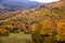 Top view from skyride chairlift in the Hunter Mountain during golden fall season.