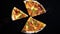 Top view of slices of baked pizza, Empty the plate - stop motion animation. Slices of pizza that disappear from the frame. Time la