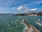 Top view of small city Lerici on Ligurian coast, Italy, in province of La Spezia. Panoramic view of Italian town Lerici. A lot of