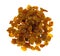 Top view of a small pile of golden raisins on a white background