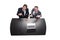 Top view. smiling business colleagues sitting in front of an open laptop