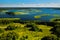 Top view of the Snudy and Strusto lakes in the Braslav lakes National Park, the most beautiful lakes in Belarus.Belarus