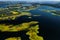 Top view of the Snudy and Strusto lakes in the Braslav lakes National Park, the most beautiful lakes in Belarus.Belarus