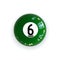 Top View Solid Green Pool Billiard Ball Number Six 6 Isolated on White Background.