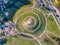 Top view of spiral concrete walkway at Butler Metro Park in Austin, Texas