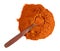 Top view of spoon on cayenne pepper on white