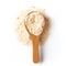 Top view of spoon with protein powder flour on white background Generated by AI .