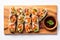 Top View, Spring Rolls On A Wooden Boardon White Background