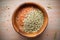 top view of sprouted seed mix in wooden bowl