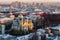 Top view of St. Vladimir`s Cathedral and the old city in Kiev, Ukraine at evening in winter