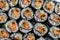 Top view of stack of Japanese sushi maki roll plate.