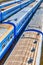 Top View of Standard Blue Railway Carriages At Station Platforms At Daytime