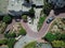 Top view steep hills and sharp curves one-way road Lombard Street, San Francisco