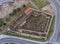 Top view of the stone walls of the old Fort. Forti de Sant Jordi Taragona, Catalonia, Spain