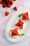 Top view strawberries in meringue nests with mint