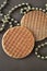 Top view of Stroopwafel on Brown Background