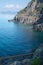 Top view of the stunning color of the sea, the mountains and the road of love. View from the coast of Riomaggiore. Cinque Terre.