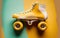 Top view of a stylish quad roller skate on a colored background