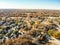 Top view subdivision neighborhood and colorful fall foliage in Flower Mound, America