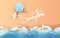 Top view Sunbathing woman on beach. travel summer season banner.Calligraphy text Decoration swimming equipment. Seaside with