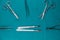 Top view of surgical instrument, stainless steel scalpel handle number 3 number 4 with blade