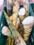 Top view of sweet bamboo shoot in basket as a background