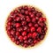 Top view of sweet cherry berries (Prunus avium) in wicker plate