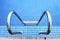 Top view swimming pool with stainless steel grab bar ladder
