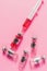 top view of syringe and bottles with love vaccine signs