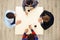 Top view table with group of young people