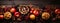 Top view table scene on dark wood background. Assorted homemade fall pies, Pumpkin, apple and pecan