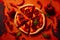 Top View Tasty and Delicious Colorful Full Pizza Slice On red Backdrop AI Generative