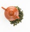 Top view tea pots with oolong tea.