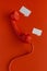 top view telephone receiver with cord chat bubbles. High quality photo