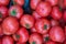 Top view texture of red tomato sold in a container on the market. Healthy and natural vegetable food