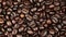 Top of view of texture of roasted coffee beans