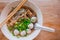 Top view of Thai Chinese Soup Noodle with beef meat ball