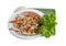 Top view of Thai coconut shoots salad somtum isolated with c